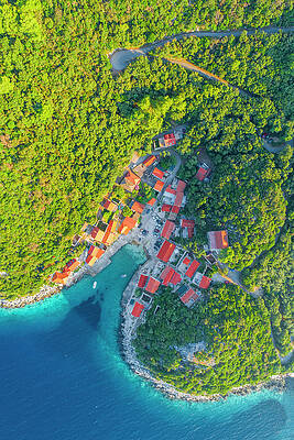Small Wall Art featuring the digital art Croatia, Dalmatia, Lastovo Island, Lastovo, Mediterranean Sea, Adriatic Sea, Adriatic Coast, The Cove Of Lucica, A Small Fishing Village With Picturesque Stone Houses #1 by Giorgio Filippini