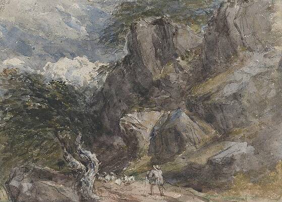 David Cox Painting - Driving Sheep In A Rocky Landscape by David Cox
