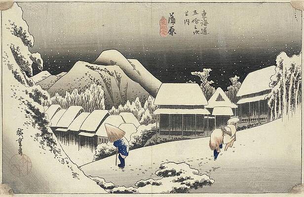 Traditional Painting - Evening Snow At Kanbara by Hiroshige