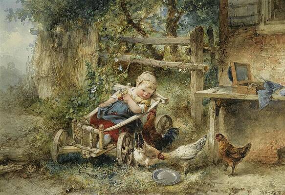 Chicken Painting - Feeding The Chickens by Mari Ten Kate