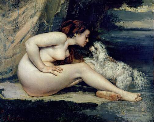 Dog Painting - Female Nude With A Dog by Gustave Courbet