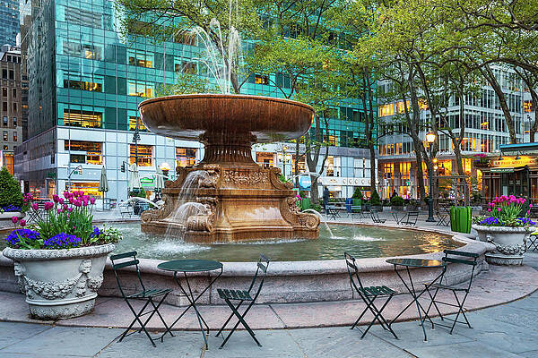 Fountain Wall Art featuring the digital art Fountain, Bryant Park Nyc #1 by Claudia Uripos