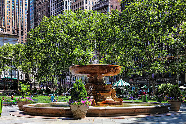 Fountain Wall Art featuring the digital art Fountain, Bryant Park, Nyc #1 by Lumiere