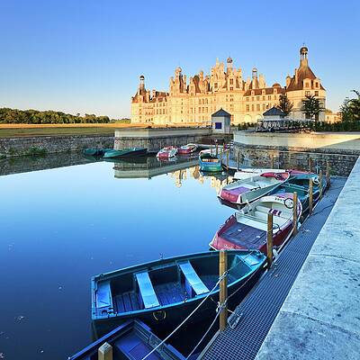 Facade Wall Art featuring the digital art France, Centre, Loire Valley, Indre-et-loire, Chambord Castle, North Facade Of The Chateau De Chambord And Its Moat At Sunset #1 by Luigi Vaccarella