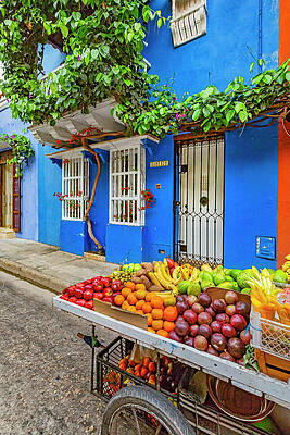 Wall Art featuring the digital art Fruit Vendor, Cartagena, Colombia #1 by Claudia Uripos