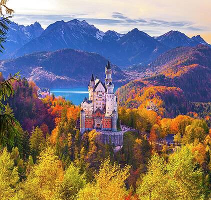 Eurasian Digital Art - Germany, Bavaria, Swabia, Swabia, Neuschwanstein Castle And Hohenschwangau Castle With Lake Alpsee And Tannheim Mountains #1 by Olimpio Fantuz