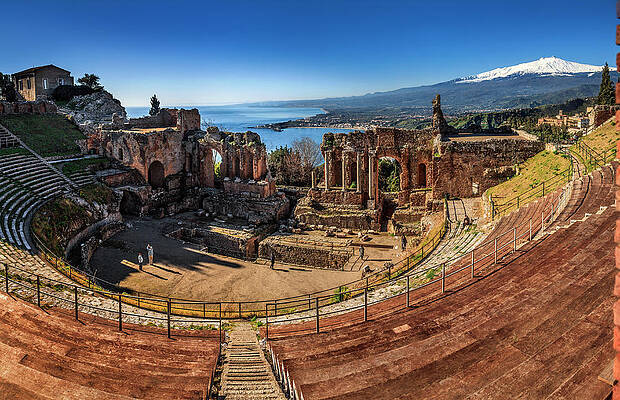 Day Wall Art featuring the photograph Greek Theatre, Ruins, Mount Etna #1 by Antonino Bartuccio