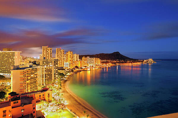 North America Wall Art featuring the digital art Hawaii, Oahu Island, Tropics, Pacific Ocean, Honolulu, Waikiki Beach And Diamond Head #1 by Luca Da Ros