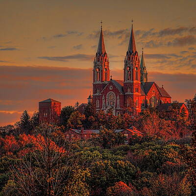Country Wall Art featuring the photograph Holy Hill Sunrise Square by Dale Kauzlaric