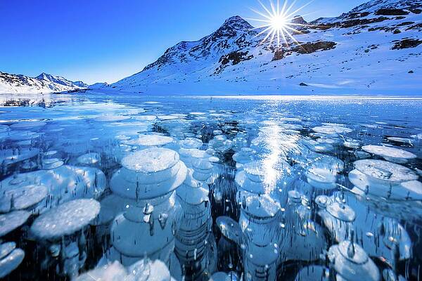 Freeze Wall Art featuring the digital art Ice Bubbles In Frozen Lago Bianco #1 by Lucie Debelkova