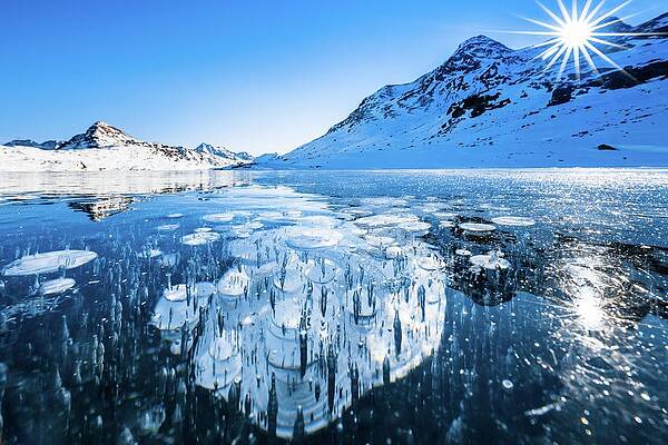 Freeze Wall Art featuring the digital art Ice Bubbles In Frozen Lake #1 by Lucie Debelkova