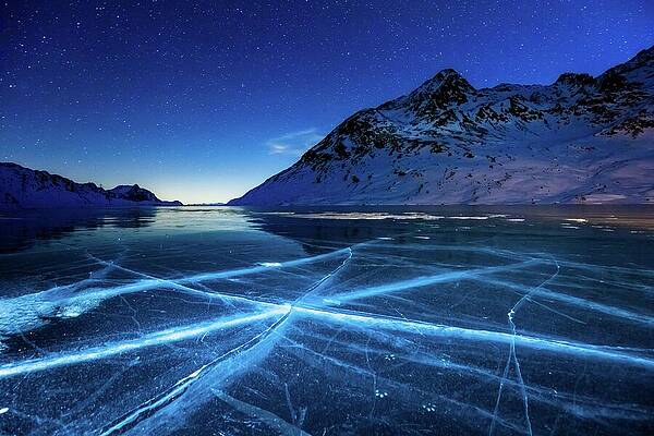 Freeze Wall Art featuring the digital art Ice Cracks In The Frozen Lago Bianco #1 by Lucie Debelkova