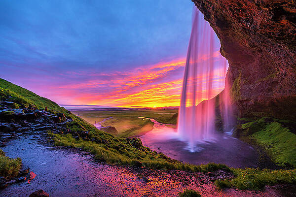 Country Wall Art featuring the digital art Iceland, South Iceland, Suwurland, Sunset From The Footpath Behind Seljalandsfoss Waterfall #1 by Sebastian Wasek