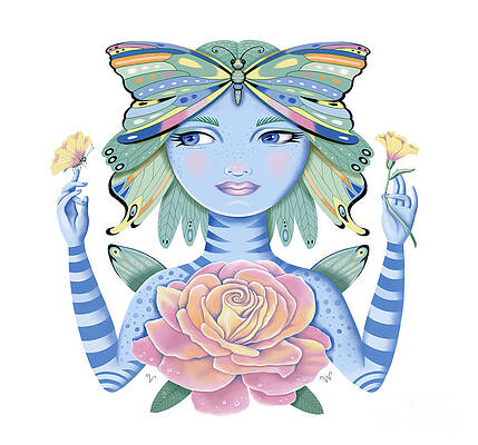 Insects Wall Art featuring the digital art Insect Girl, Winga, With Rose by Valerie White