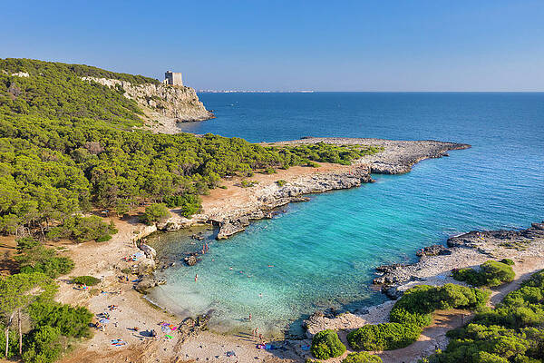 Wall Art featuring the digital art Italy, Apulia, Lecce District, Ionian Coast, Mediterranean Sea, Ionian Sea, Salento, Nardo, Porto Selvaggio Natural Park. #1 by Massimo Ripani