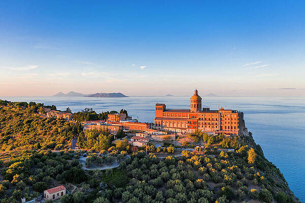 Small Digital Art - Italy, Sicily, Messina District, Mediterranean Sea, Tyrrhenian Sea, Tindari, Tindari Sanctuary With Marinello And Olivieri Small Lakes And Aeolian Islands In Background #1 by Antonino Bartuccio