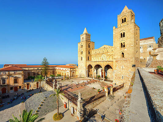 Facade Wall Art featuring the digital art Italy, Sicily, Palermo District, Cefalu, Facade Of The Duomo #1 by Luca Scamporlino