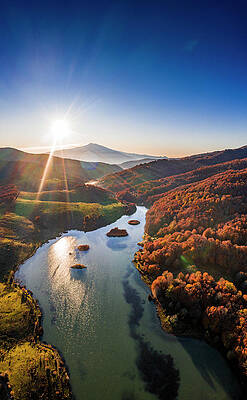 Beautiful Wall Art featuring the digital art Italy, Sicily, Parco Dei Nebrodi, Messina District, Monti Nebrodi, Biviere Di Cesaro, Foliage In Biviere Di Cesaro Lake, Mount Etna In Background #1 by Antonino Bartuccio