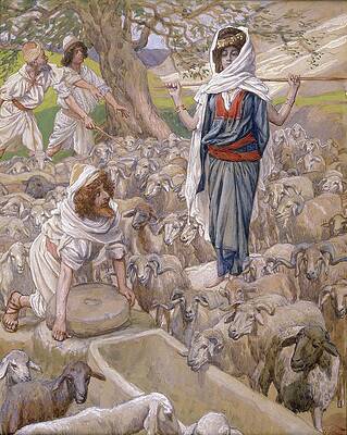 Flock Painting - Jacob And Rachel At The Well by James Tissot