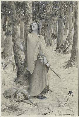 Dog Wall Art featuring the drawing Joan Of Arc Hearing The Voices by Luc-olivier Merson