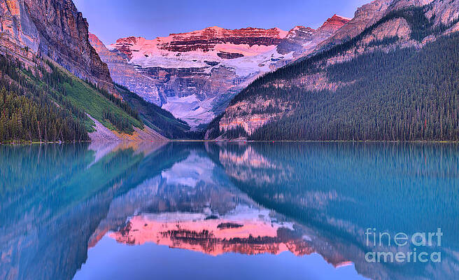 Sunrise Wall Art featuring the photograph Lake Louise Summer Sunrise Panorama #1 by Adam Jewell