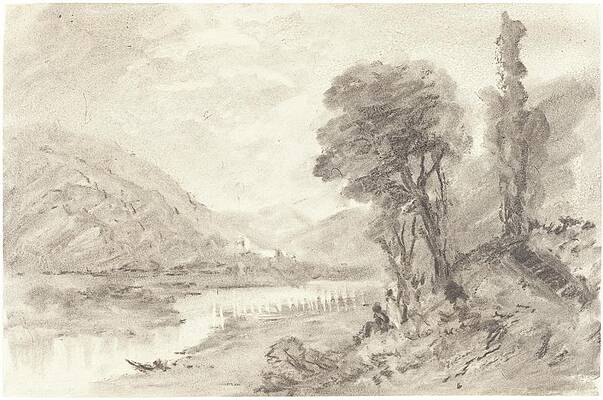Monochrome Wall Art featuring the painting Landscape by British 19th Century