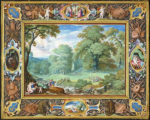 17th Century Painting - Landscape With The Story Of Venus And Adonis by Hans Bol