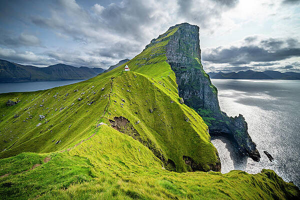 Lighthouse Kallur At The Northern Tip Of The Island Kalsoy, Faroe Islands #1 Print
