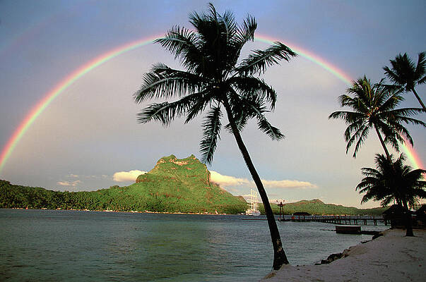 Paradise Wall Art featuring the digital art Mt Otemanu & Rainbow In Bora Bora #1 by Douglas Peebles