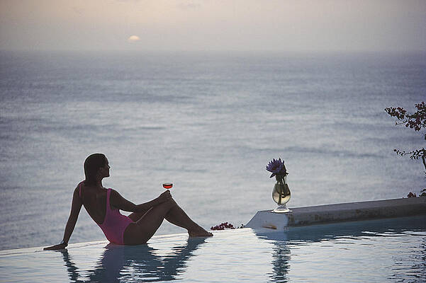 Serene Sunset Poolside Relaxation Wall Art