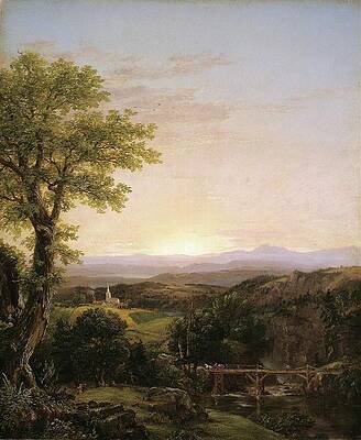 New England Sunrise Over Hills Painting