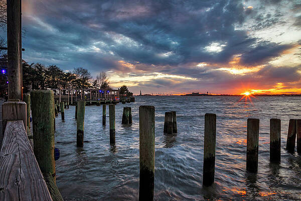 Hudson New York Wall Art featuring the digital art New York City, Battery Park City, Piling At South Cove Park #1 by Lumiere
