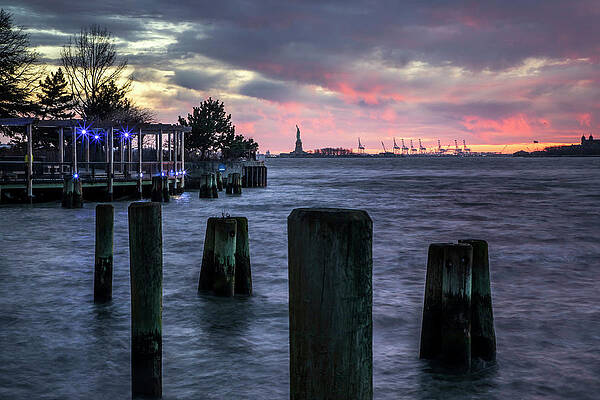 Hudson New York Wall Art featuring the digital art New York City, Battery Park City, Statue Of Liberty, Viewed From South Cove Park #1 by Lumiere