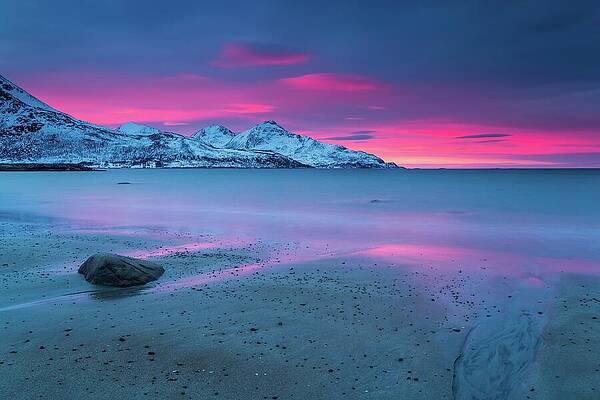 Atmospheric Wall Art featuring the digital art Norway, Troms, Island Of Kvaloya #1 by Lucie Debelkova
