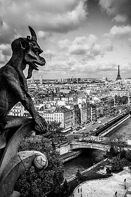 Cloud Wall Art featuring the digital art Notre Dame Gargoyle & City Of Paris #1 by Antonino Bartuccio