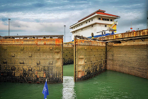 Wall Art featuring the digital art Panama Canal Lock, Panama #1 by Glowcam