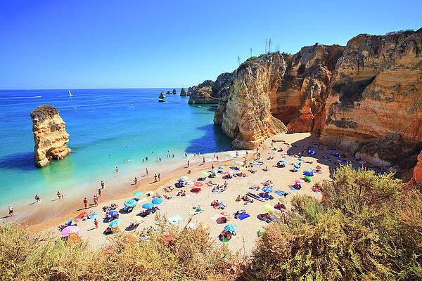 Impressive Wall Art featuring the digital art Portugal, Faro, Lagos, Atlantic Ocean, Algarve, Praia Dona Ana #1 by Luigi Vaccarella