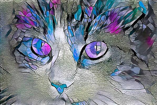Happy Digital Art - Purple Stained Glass Kitty by Don Northup