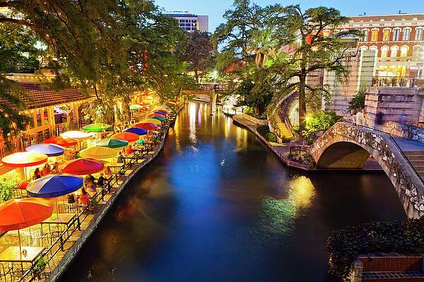 Coloured Wall Art featuring the digital art River Walk, San Antonio, Tx #1 by Kav Dadfar