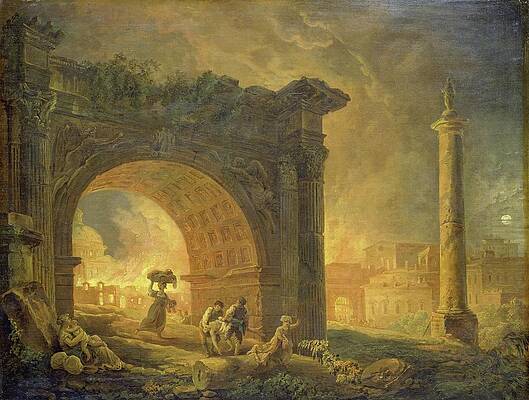 Hubert Robert Painting - Roman Ruins by Hubert Robert