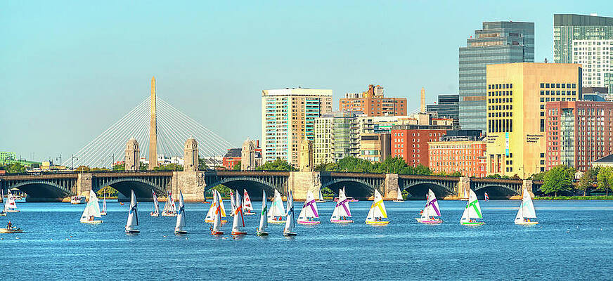 Building Wall Art featuring the digital art Sailboats On Charles River, Boston, Ma #1 by Laura Zeid