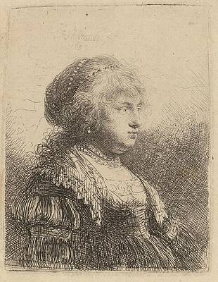 17th Century Painting - Saskia With Pearls In Her Hair by Rembrandt