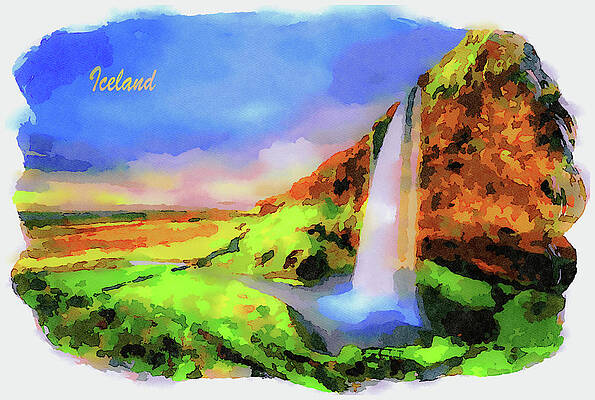 Summer Painting - Seljalandsfoss Waterfall In Iceland At Sunset #1 by Miroslav Liska