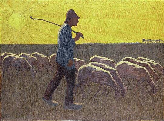 Flock Painting - Shepherd With Sheep by Cornelis Albert Van Assendelft