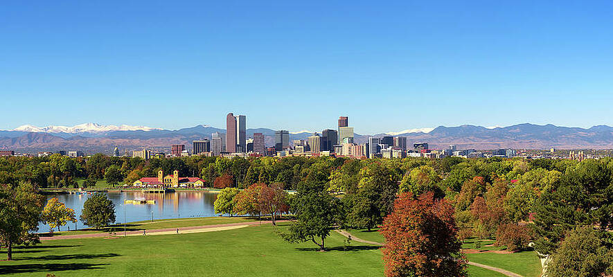 Wall Art featuring the photograph Skyline Of Denver Downtown With Rocky Mountains #1 by Miroslav Liska