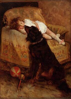 Dog Painting - Sleeping Child With Dog by Elizabeth Strong