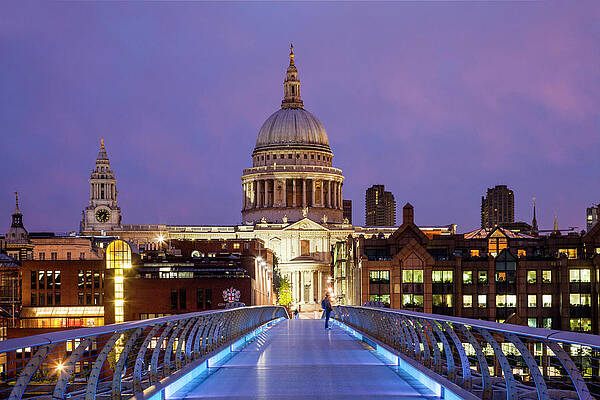 British Wall Art featuring the digital art St Paul's Cathedral & Bridge, London #1 by Davide Erbetta