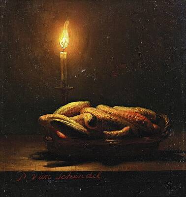 Chicken Painting - Still Life With Courgettes by Petrus Van Schendel