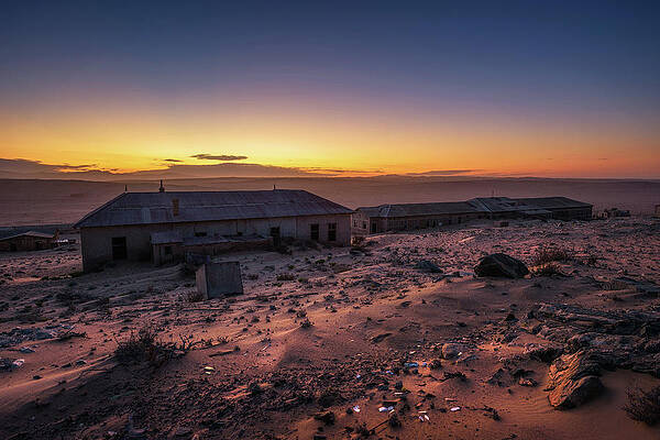 Sunrise Wall Art featuring the photograph Sunrise Above The Abandoned Houses Of Kolmanskop Ghost Town, Namibia. #1 by Miroslav Liska