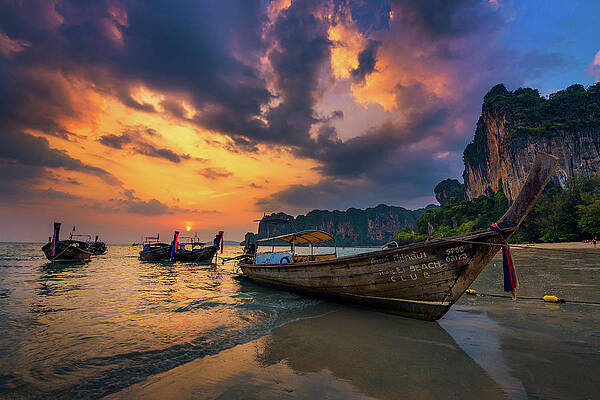 Sky Photograph - Sunset Over Railay Beach At Krabi, Thailand #1 by Miroslav Liska